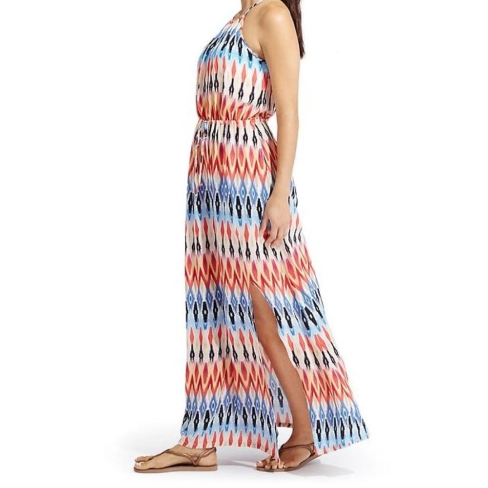 Athleta Sunset Colorful High Neck Maxi Sun Dress Side Slit Beach Summer Small